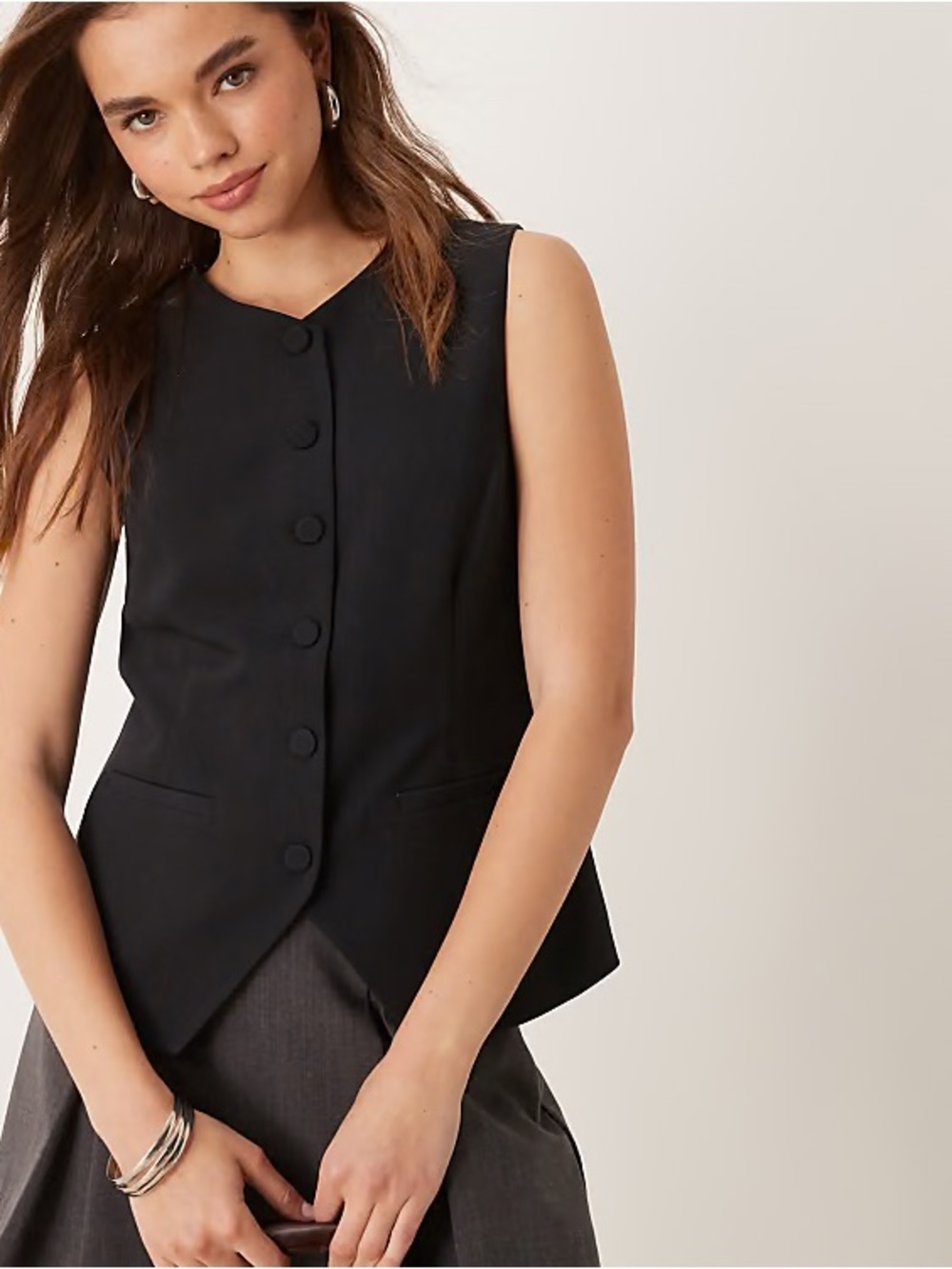 Abercrombie & Fitch Black Sleeveless Buttoned Vest